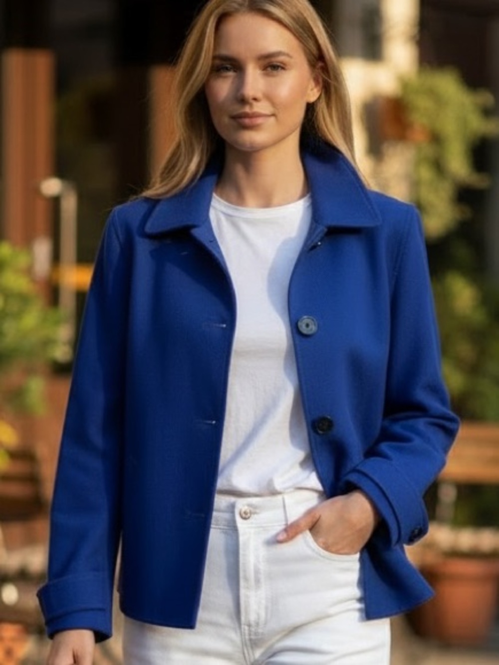 LAUREN RALPH LAUREN ROYAL BLUE WOOL BLEND CROPPED BLAZER NAUTICAL VIBE SZ 12
